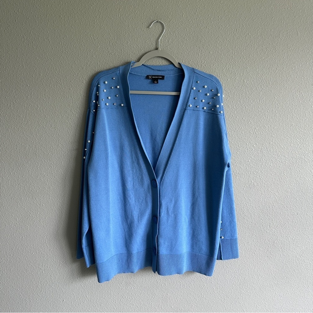 INC Periwinkle Pearl-Embellished Cardigan Sweater Large - Picture 1 of 12
